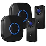Wireless Doorbell by SadoTech – Waterproof Door Bells & Chimes Wireless Kit, 1000-ft Range,52 Door Bell Chimes, 4 Volume Levels with LED, Wireless Doorbells w/ 2 Receiver & 2 Button, Crosspoint, Black